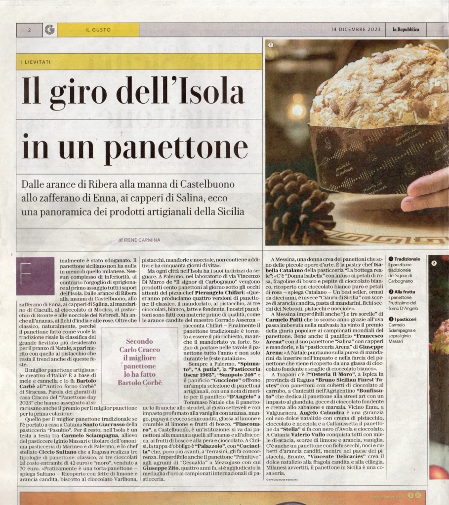 Panificio Antico Forno Carbè – LA REPUBBLICA 14 DICEMBRE 2023