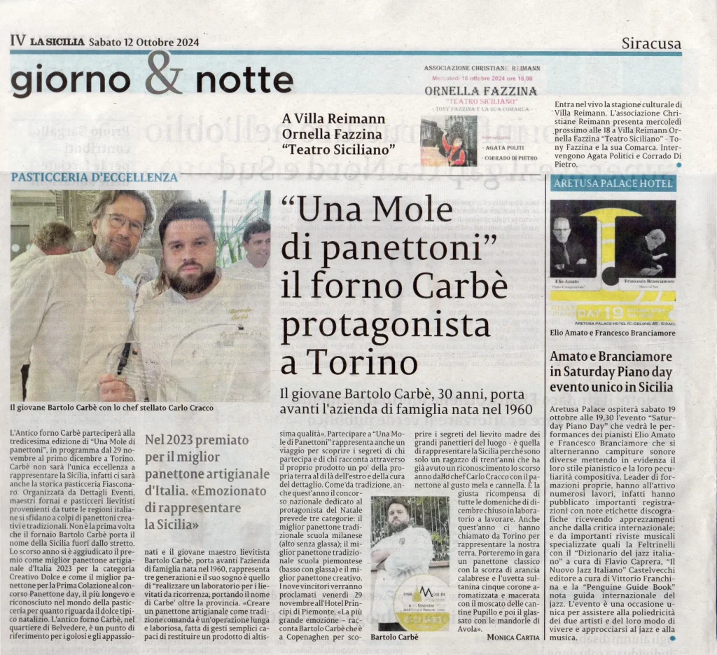 Panificio Antico Forno Carbè – LA SICILIA SABATO 12 OTTOBRE 2024